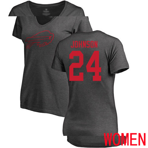 NFL Women Buffalo Bills #24 Taron Johnson Ash One Color T Shirt